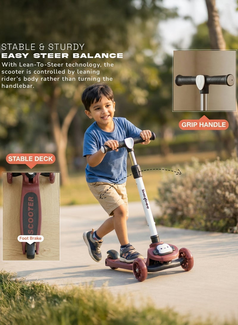 بيبي سكوتر مونكي للأطفال | سكوتر بثلاث عجلات للأطفال بثلاثة ارتفاعات قابلة للتعديل، مزود بإضاءة LED وموسيقى | سكوترات تزلج تتحمل وزنًا يصل إلى 50 كجم | سكوترات جري للأطفال من عمر سنتين إلى 10 سنوات، لون أحمر - Image 5